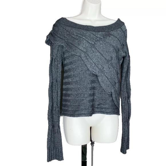 BCBG Max Azria Womens Cable Knit Wool Cropped Cardigan Sweater XS Gray - Picture 1 of 7